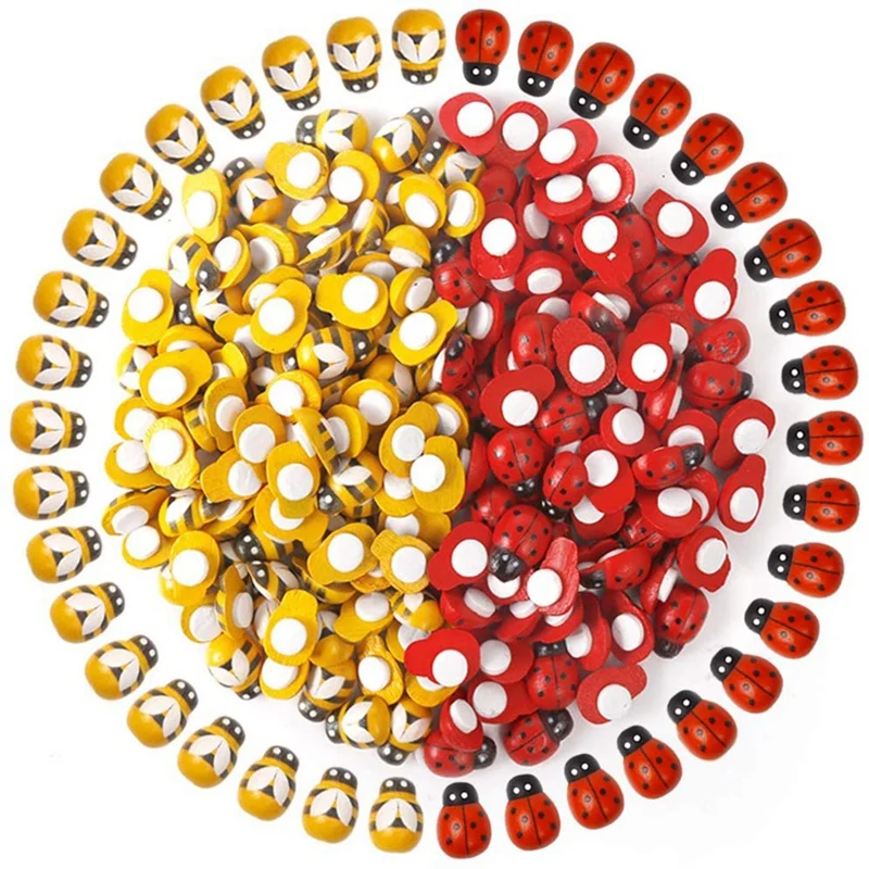 

200Pcs Wooden Bees Ladybugs, Wooden Bumble Bees & Ladybugs For Crafts Scrapbooking DIY Party Decoration
