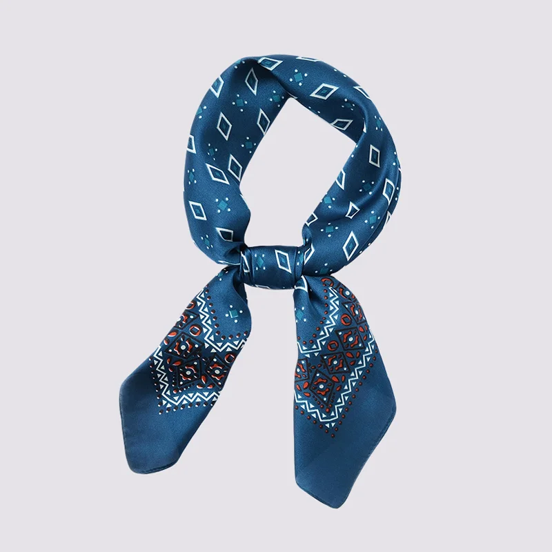 

Classic Rhombus Pattern Silk Neck Scarf Women Smalll Silky Square Bandana Elegant Shirt Decorated Geometric Neckwear