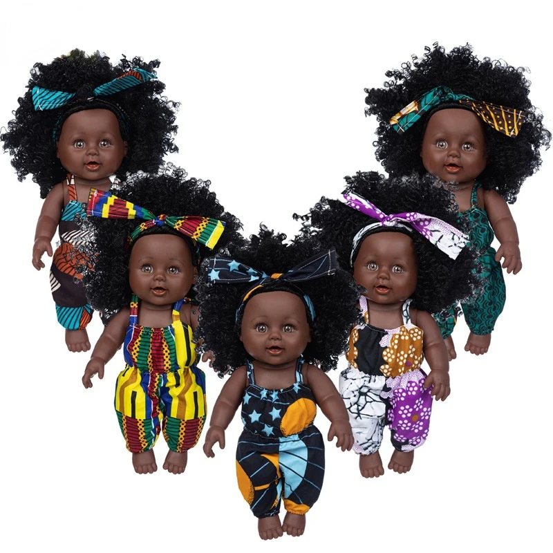 

12 inch black doll children's family reunion Doll Black Doll enamel imitation baby comfort doll