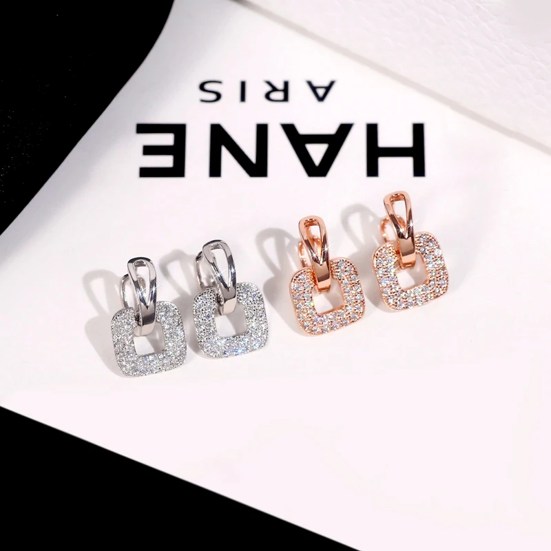 Женские серьги-кольца из серебра 925 пробы с квадратным Цирконом