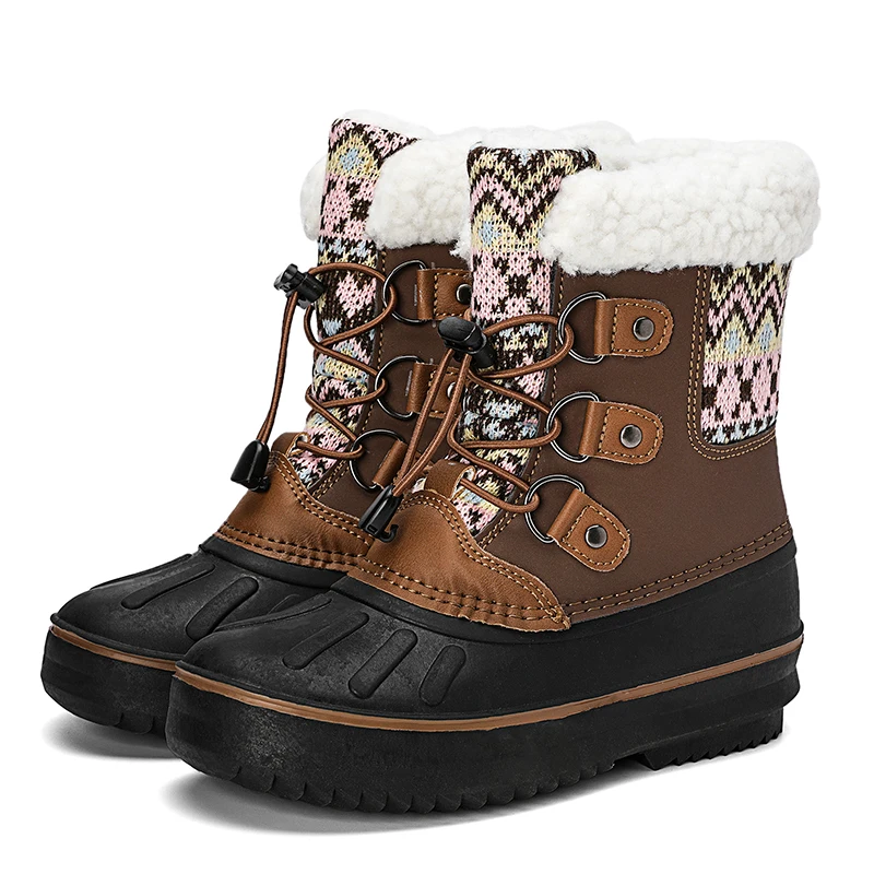 Kids Fashion Snow Boots Water Repellent Boys Girls School Sneakers Mid-Calf Outdoor Hiking Sports