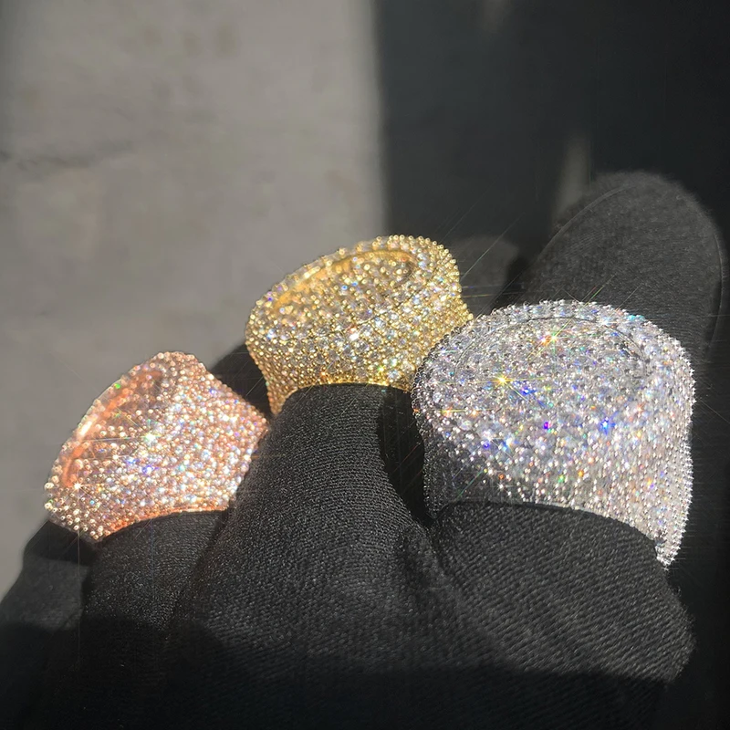 Хип-хоп 5A+ CZ Stone Paved Bling Iced Out Вогнутые круглые кольца на палец для мужчин Ювелирные изделия рэпера Золото Серебро Цвет Размер 7-10 (art.: 3920ceeaae802) - 3920ceeaae802