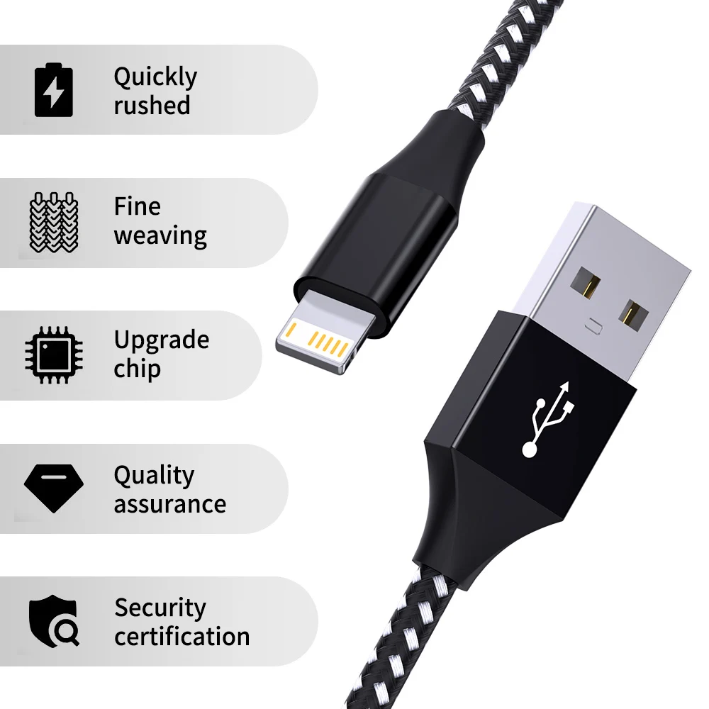 5 шт. 3 фута/6 6 фута/10 футов-USB A к Lightning кабель для iPhone 14 13 12 11 X XS XR Pro Max быстрой зарядки