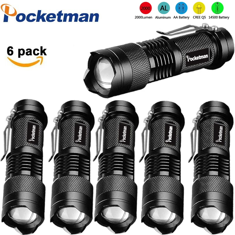 

6pcs/Lot Powerful Tactical Flashlights Portable LED Camping Lamps 3 Modes Zoomable Torch Light Mini Lanterns Self Defense Z50