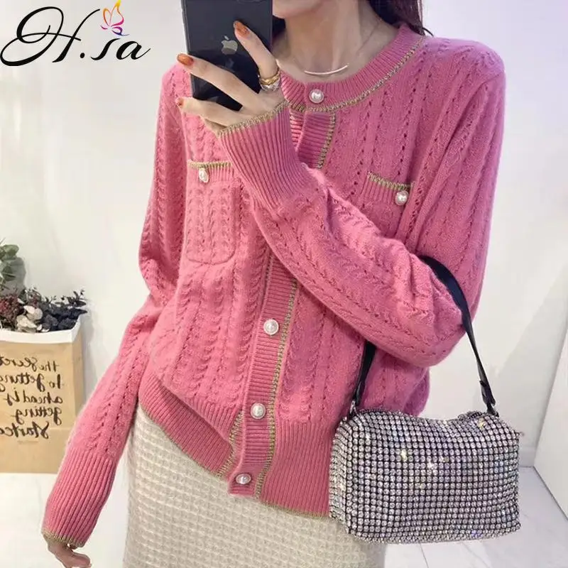 

Hsa Spring Sweater Coat Retro Knitted Cardigan For Women Autumn And Winter Pearl Beading Long Sleeve Sweet Sweater Outer Wear