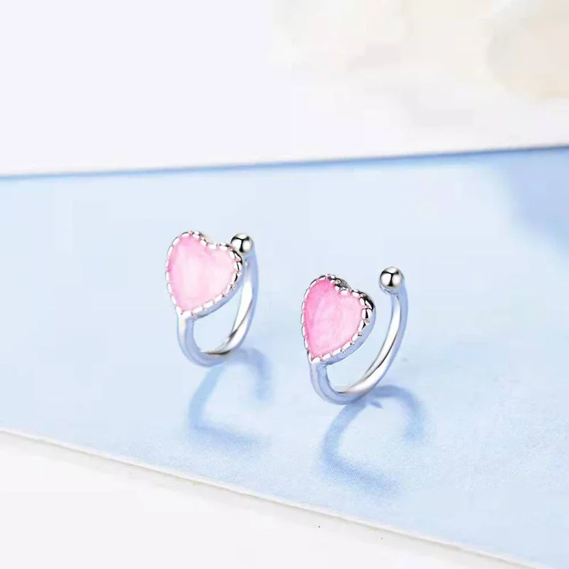 Wholesale Fashion Childer Pink Green Enamel Cute Heart Clip Earring for Baby Girl Women Beautiful Party Jewelry