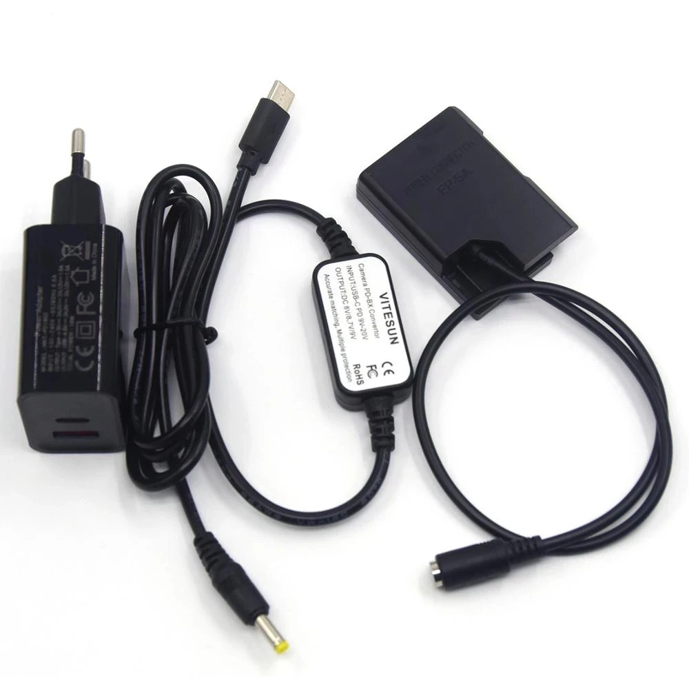 

Зарядное устройство PD + USB-кабель Type-C + стандартный соединитель постоянного тока, поддельная батарея для Nikon P7800, P7100, D5600, D5300, D5200, D5100, D3400, D3300