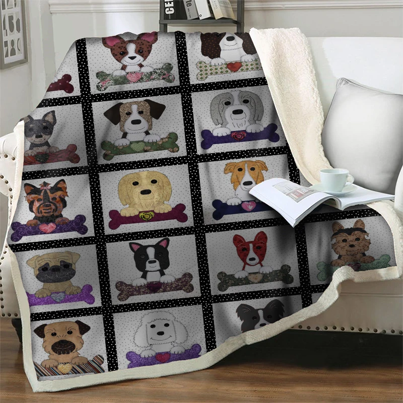 

Cartoon Cute Dogs 3D Blanket Adult Kid Soft Warm Quilt for Bedding Nap Cover Sofa Chair Travel Picnic Office Plush Throw Blanket