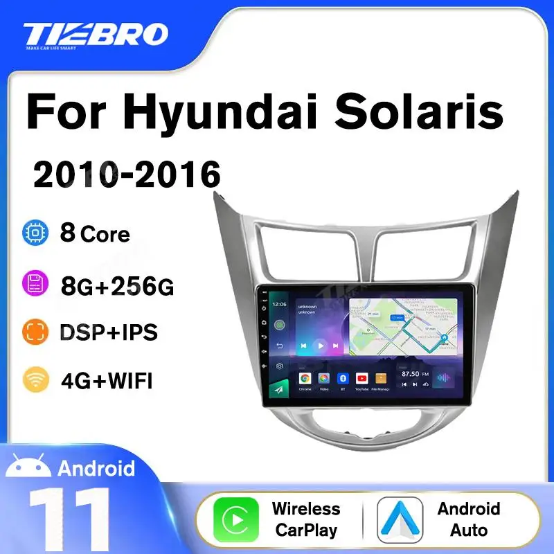 TIEBRO A07 Android 10 Car Radio Multimedia Player For Hyundai Solaris Accent 2010-2016 Headunit Carplay GPS Stereo No 2Din DVD