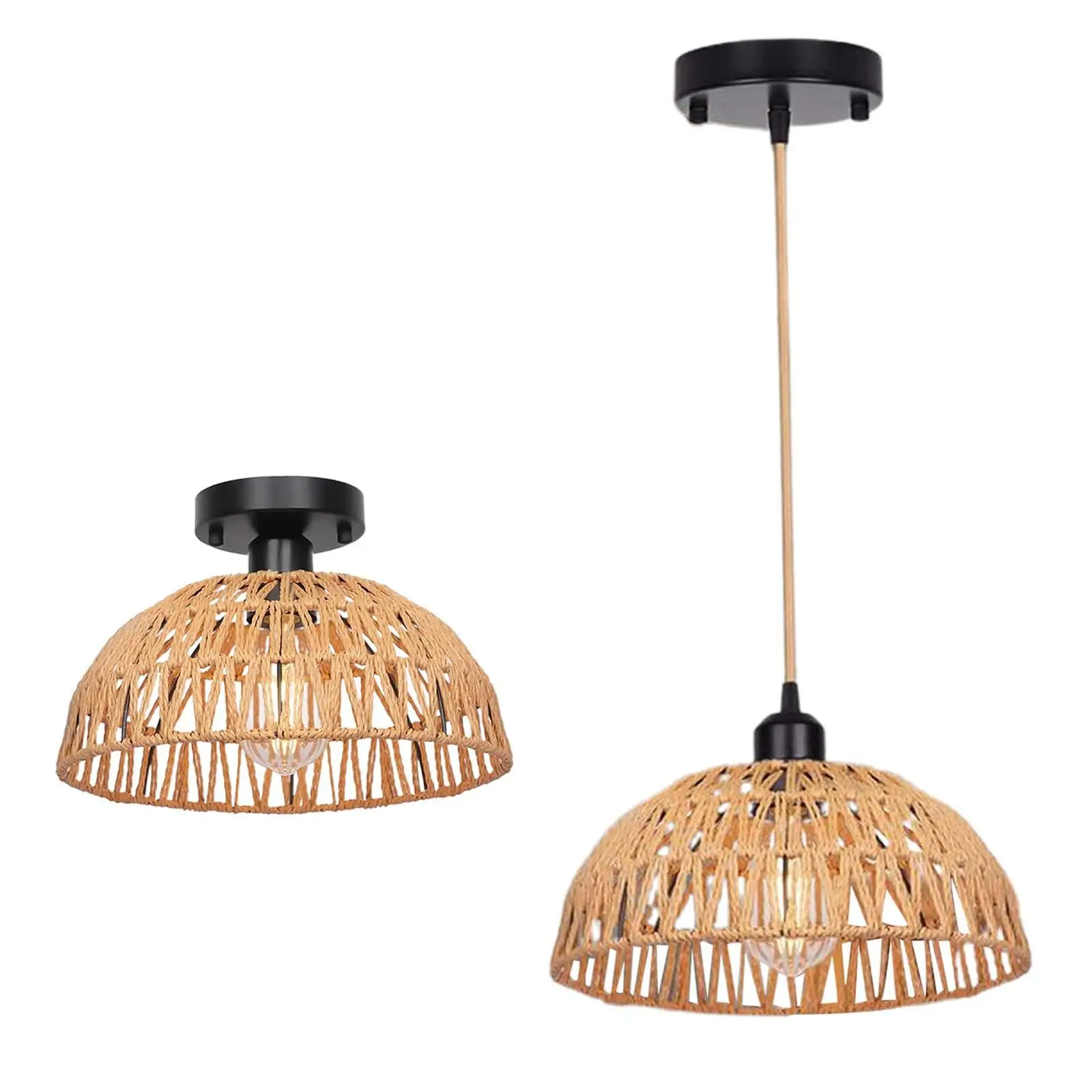 

Hand Woven Rattan Light Handwoven Lamp E26 Base Vintage Light Fixture Bohemian