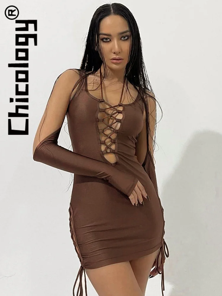 

Chicology Bandage Hollow Out Bodycon Shirring Midi Dress Sexy Party Club Streetwear Summer 2022 Women Clothing For Wholesale