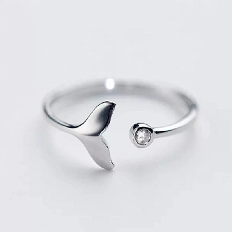 

Silver Color Adjustable Mermaid Tail Open Ring Simple Lovely Fashion Wedding Party Jewelry Rings for Women Girls Gifts