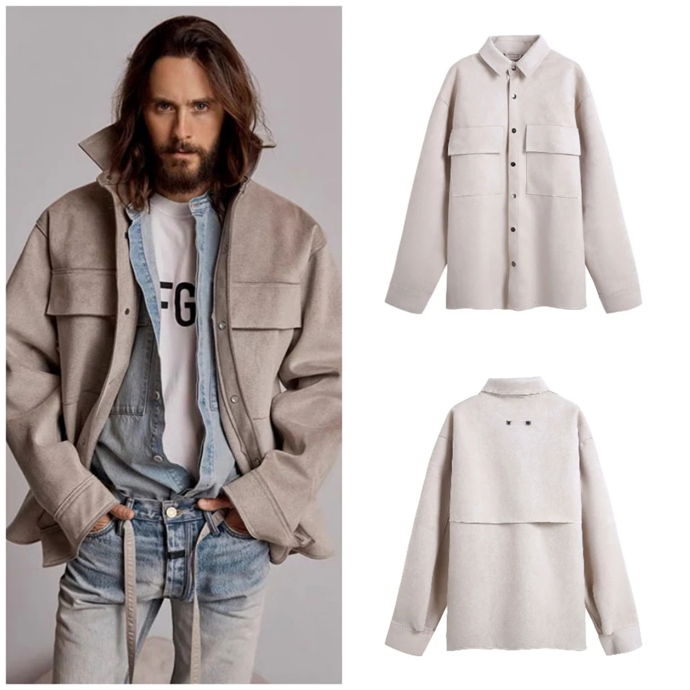 

High Street tide ESSENTIALS suede men's jacket women's button leather casual solid color loose coat KANYE WEST the same jacket