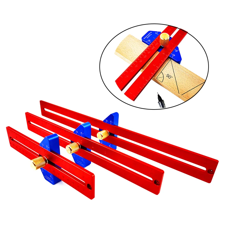 

200-400mm Woodworking Scribe T-type Hole Scribing Ruler Aluminum Alloy 45/60/90 Degree Line Drawing Marking Gauge Measuring Tool