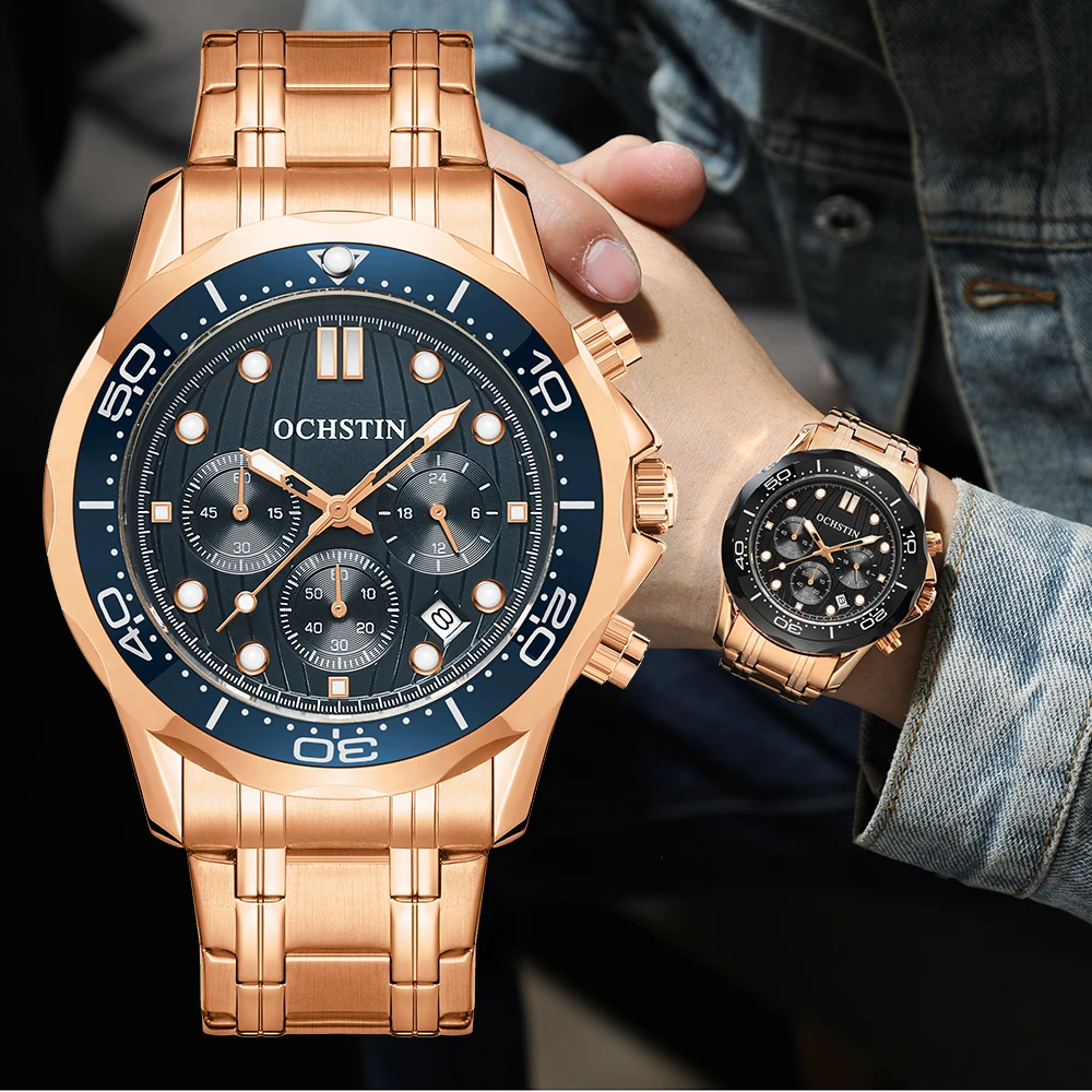 

OCHSTIN Fashion Mens Quartz Chronograph Wristwatches Casual Business Watch Stainless Steel Clock Male Date Reloj Multifuncion