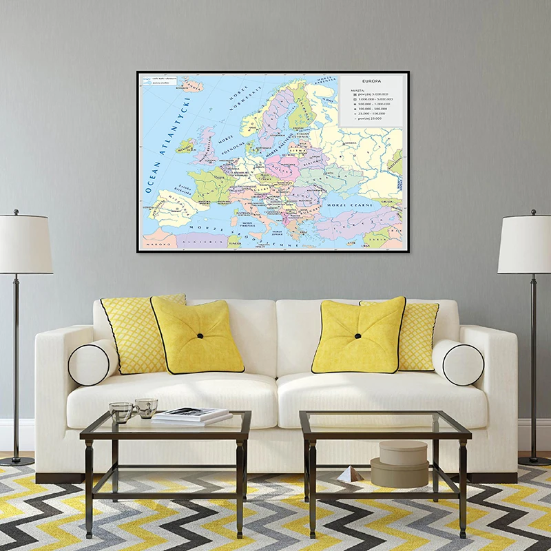 

84*59cm Map of The Europe French Language Wall Decorative Canvas Painting Poster and Print Home Decoration School Supplies