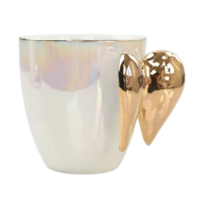 

Gold-Plated Handle Angel Wings Coffee Cup White Ceramic Office Home Tea Milk Porcelain Cup Couple Gift Home Decoration