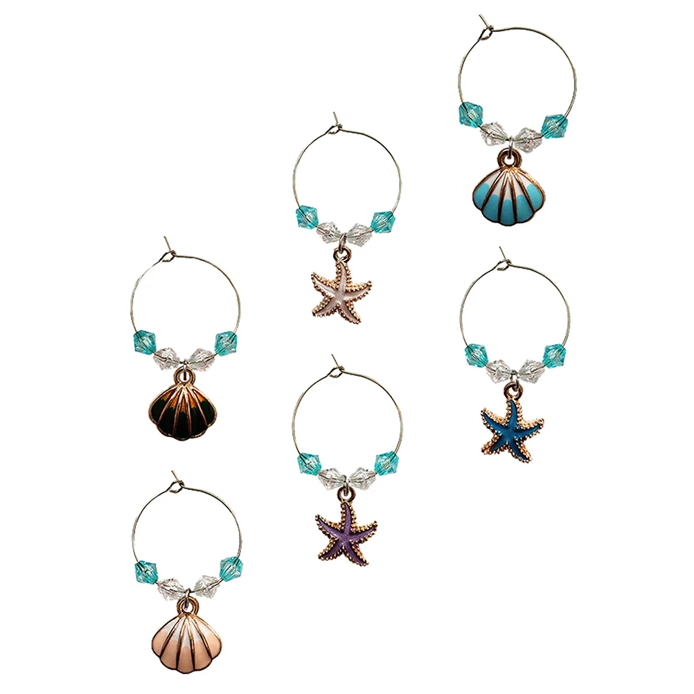 

6Pcs Ocean Style Party Glass Pendant Shell Charm Glass Cup Ring Decorations
