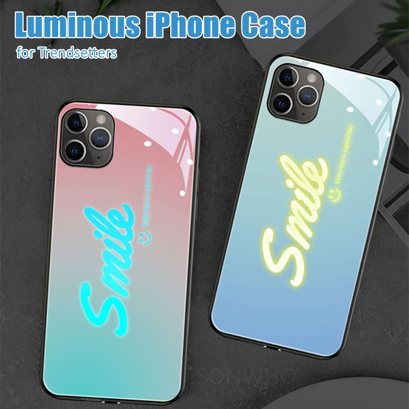 

Smile Luminous Phone Case for iPhone 12 13 14 Pro Max Samsung S20 S21 S22 Note10 20 Plus Ultra Glowing Accessories for Couples