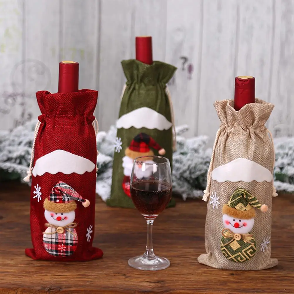 

Cartoon Red Wine Bottle Cover Santa Claus Snowman Elk Wine Bags Christmas Decor Used for Window Counters Photographic Props