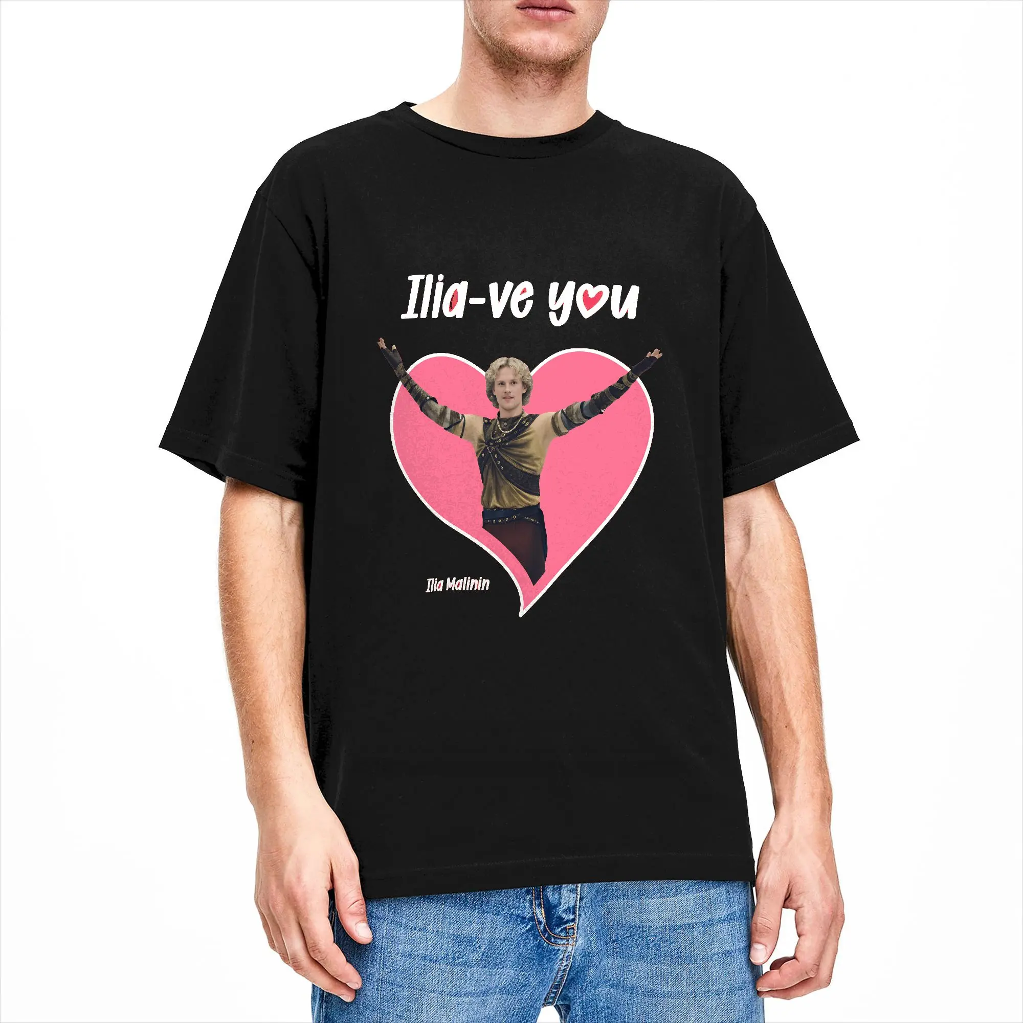 Фото Футболка Ilia Malinin I Love You, пляжные модные футболки, мужские хлопковые футболки с круглым вырезом, топы оверсайз, уличная одежда с короткими рукавами №2