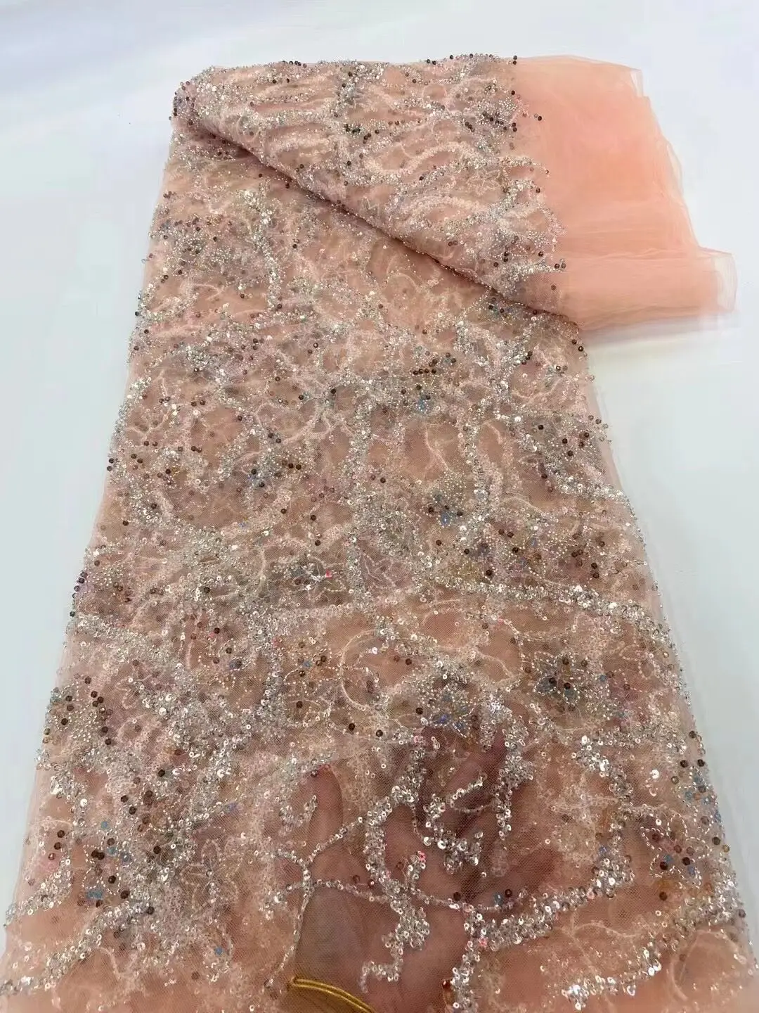 

New French Tulle beads Lace Fabric S-1306892 High Quality Nigerian Women Party Dress Sequins Embroidery African Material