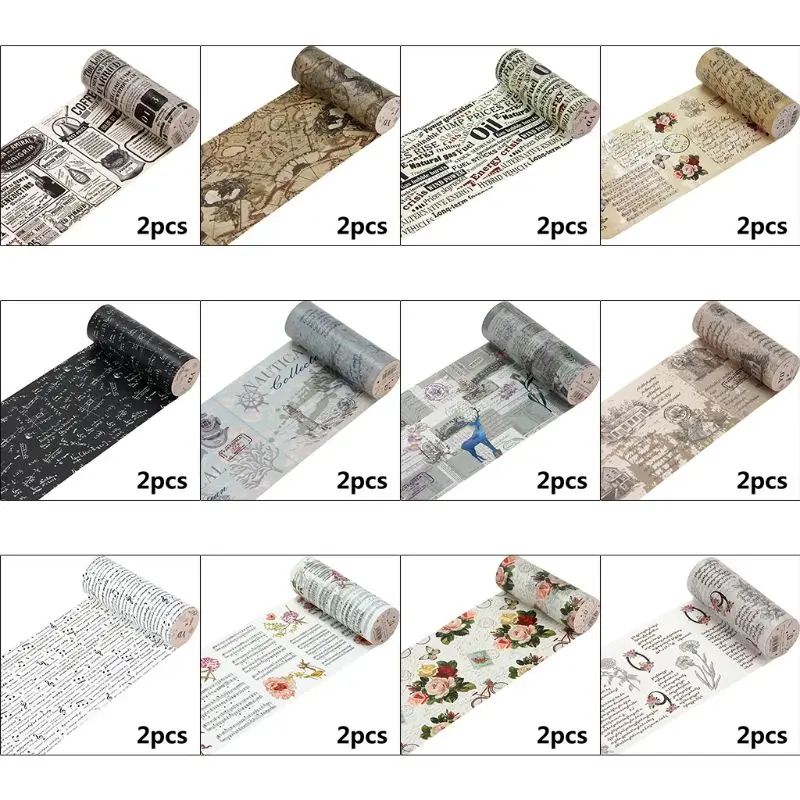 

2Pcs Large Scrapbooking Tape Retro Sticker Width3.9in for DIY Scrapbooking Journal Planner Calendar