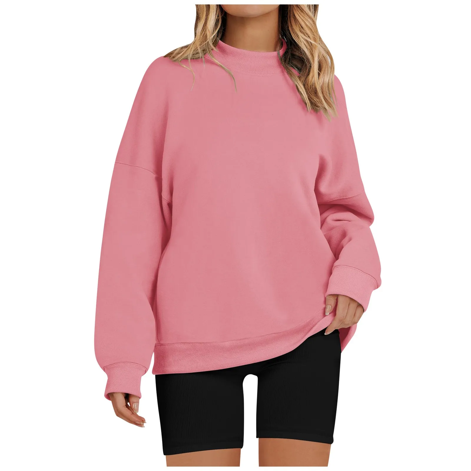 

Women'S Casual Long Sleeved Top With Solid High Round Neck Shoulder Patchwork Sweater Sweatshirt Spring Women Casual Pullover