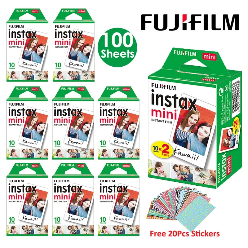 

Fujifilm Instax Mini Film White 10 20 40 60 80 100 Sheets For FUJI Instant Photo Camera Mini 11 Mini 9 8 7s 70 + Free Stickers