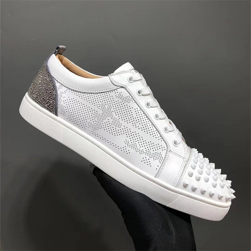 

Fashions Luxury White Breathable Leather Red Bottoms Low Top Shoes For Men's Casual Flats Loafers Women's Brands Spikes Sneakers