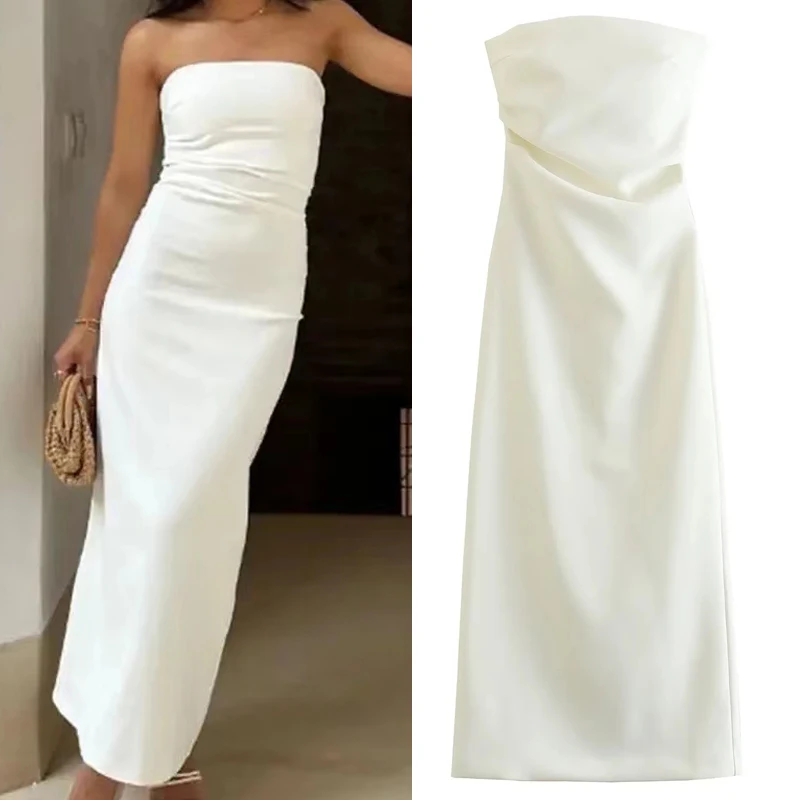 Платье женское летнее без бретелек с оборками и открытой спиной