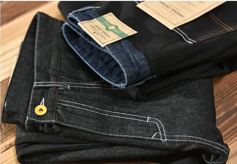 Men Jeans Patchwork Pants Cotton Male Black Casual Mid Waist Slim Fit Trouser Vintage Wash Jeans