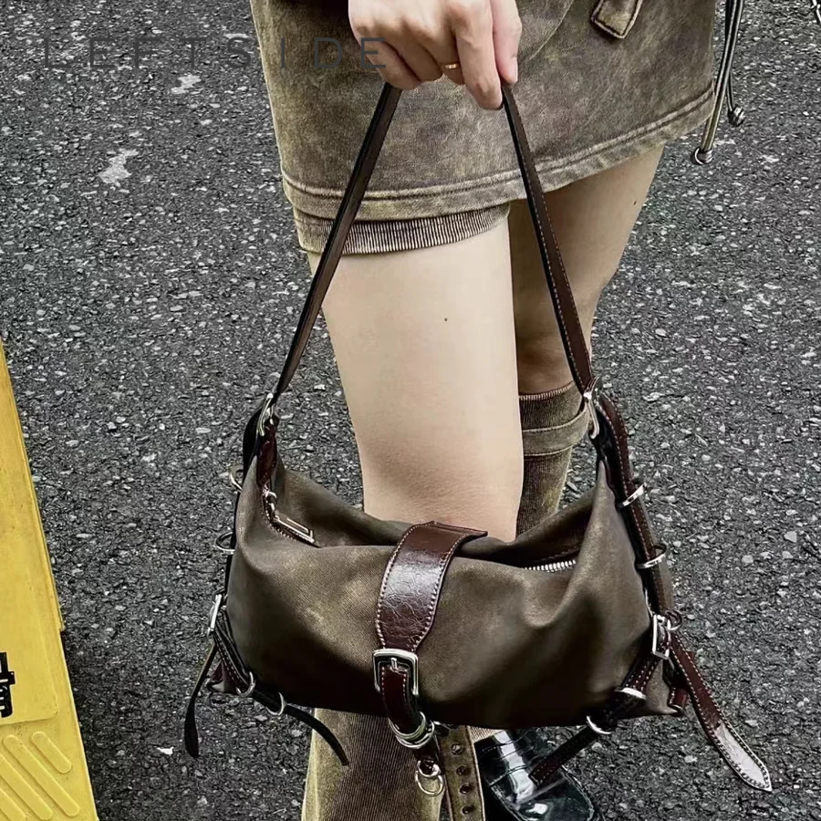 

LEFTSIDE Retro Belt Design PU Leather Crossbody Bags for Women 2023 Y2k Korean Fashion Shoulder Bag Female Armpit Bag Handbags