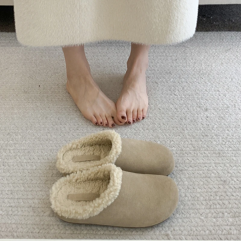 Меховая обувь Домашние тапочки Тапочки на платформе Женские шлепанцы с закрытым