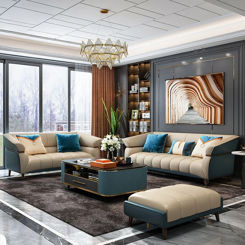 

Hot Wholesaler Furniture Luxury Leather Durable Sofas Couch for Living Room Sofa Sets Sectional Cream Color Comfortable Sofas