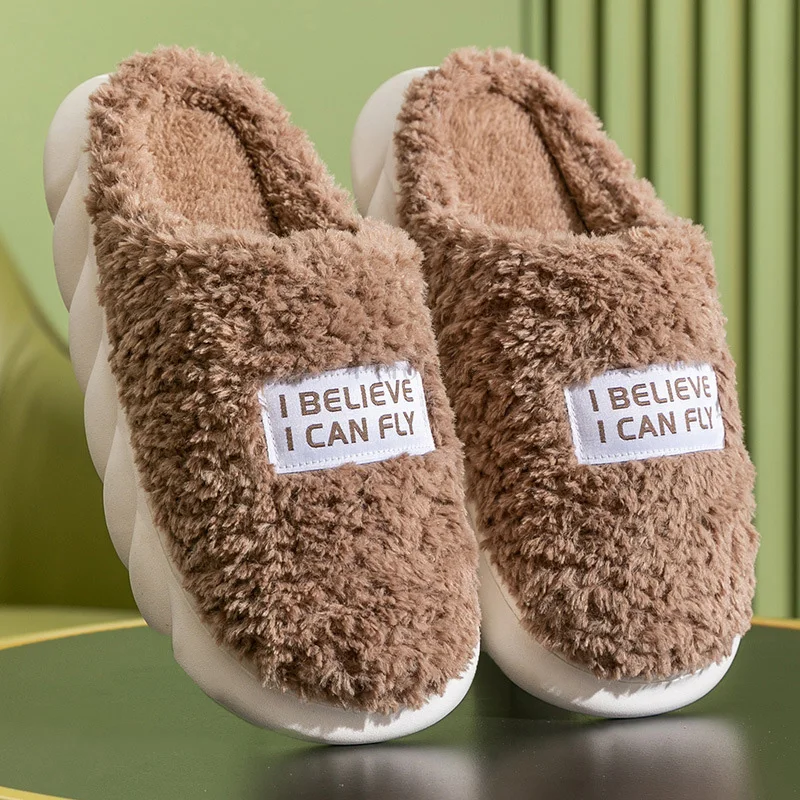 Home Slippers for Women Platform Shoes with Fur Classic Solid Plush Warm Home Slippers Soft Female Indoor Slippers Couples