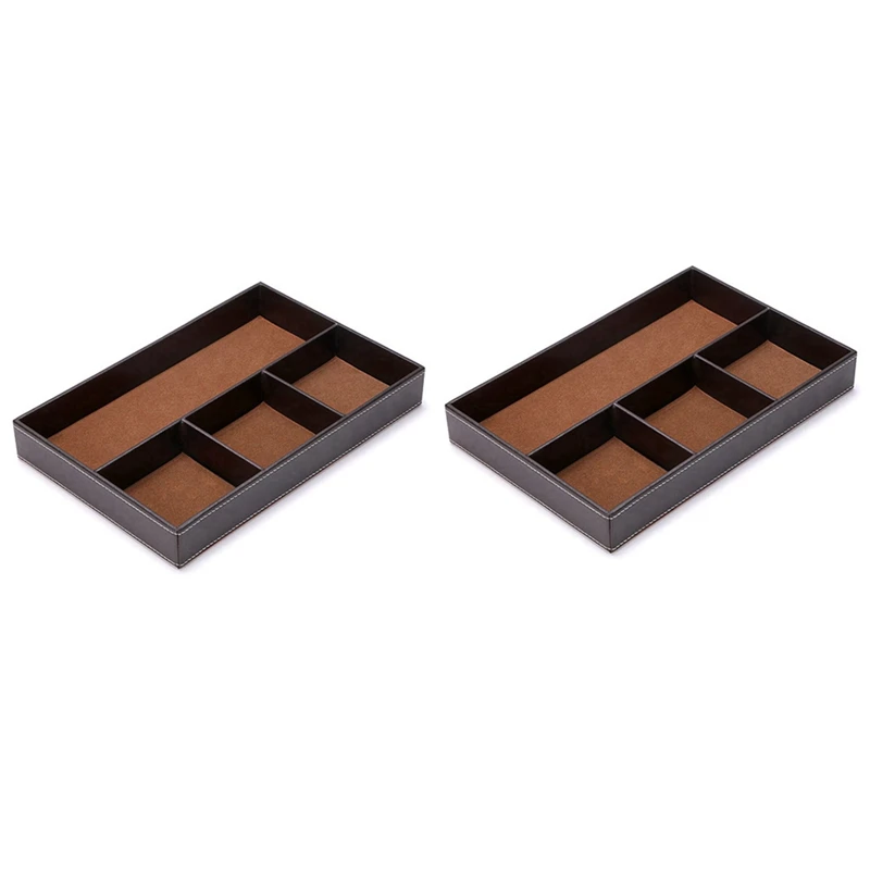 

2X 4 Slots Desk Drawer Organizer, Pu Leather Drawer Storage Organizer Divider(Brown)