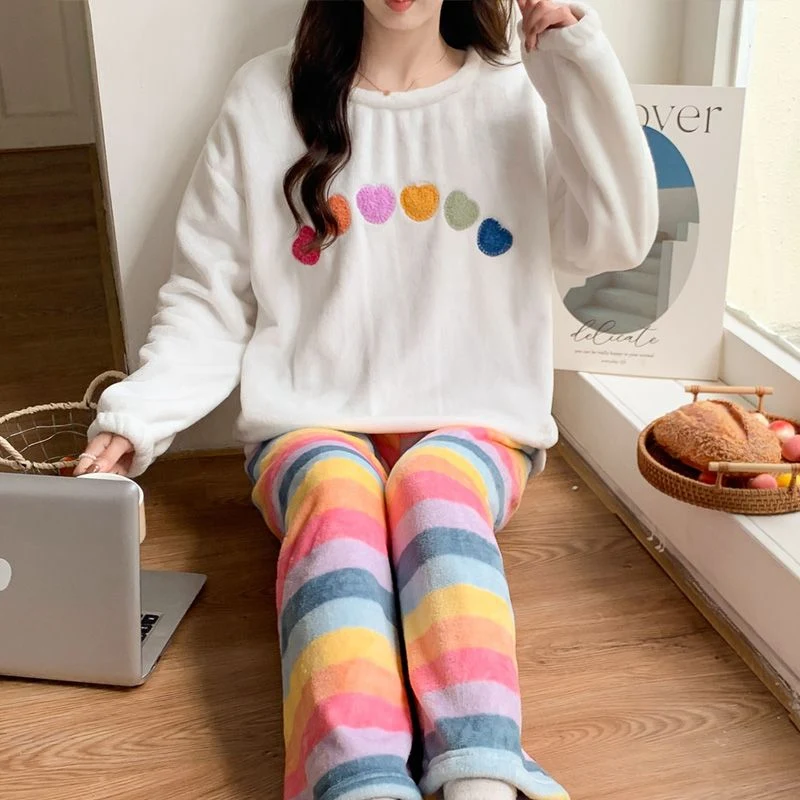 2024 зимние толстые теплые фланелевые пижамные комплекты с длинными рукавами для