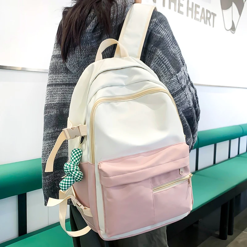 

Модный милый двухслойный рюкзак для женщин, водонепроницаемый нейлоновый школьный ранец, простые сумки на плечо для молодых девушек, сумки ...