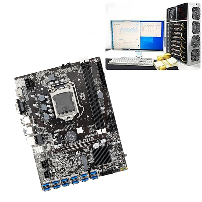 Материнская плата B75 BTC для майнинга 12 USB3.0 в разъем видеокарты PCIE1X LGA1155 DDR3 DIMM RAM SATA3.0