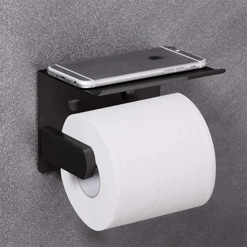 

Bathroom Toilet Towel Paper Holder Phone Holder Wall Mount WC Roll Houder Paper Holder With Shelf Towel Rack Tissue Boxes Black