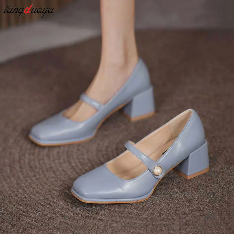 

Women Mary Janes Shoes Pearls Pumps Patent Leather High Heels Dress Shoes Square Toe Wedding Square Heeled Zapatos Mujer 2022