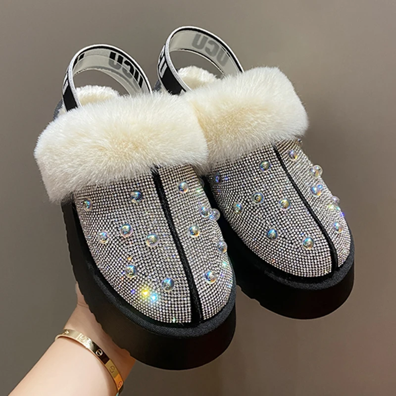 

Меховые шлепанцы на платформе, зимние шлепанцы, новинка 2022, женская обувь, Короткие Плюшевые повседневные домашние хлопковые туфли, мюли, те...