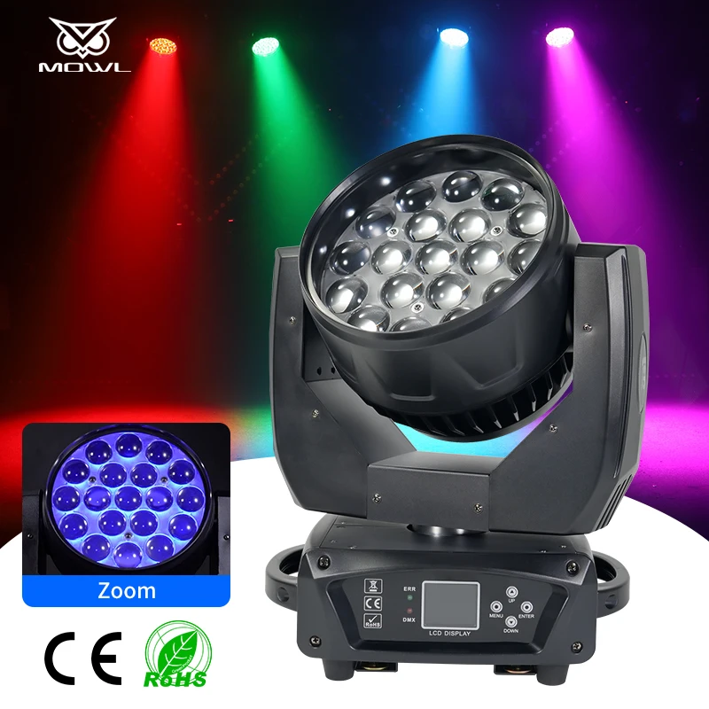 MOWL светодиодный Stage светильник 19*15W DMX 19x15W RGBW 4-в-1 с зумом