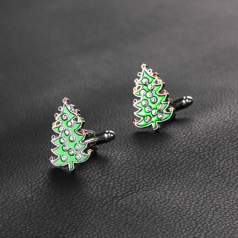 

European And American Fashion Green Christmas Tree Cufflinks Classic Costume Cuff Button Accessories Jewellery Birthday Gift