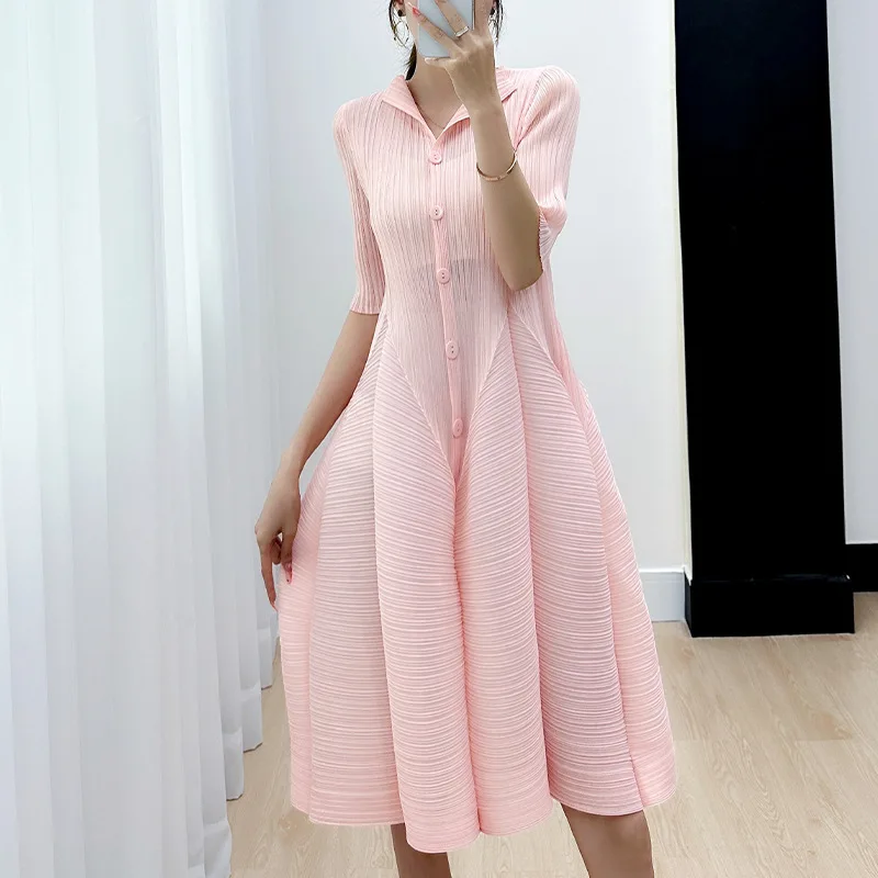 

Женское однотонное плиссированное платье миаке, элегантное нежно-удобное платье-кардиган минималистского дизайна, Роскошные вечерние платья, лето 2023