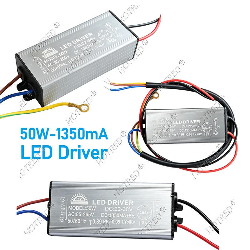 Фото Светодиодный драйвер 50 Вт, адаптер-трансформатор AC85V-265V в DC22-38V/30-36V/15-34V, водонепроницаемый блок питания IP65, 1050мА, 1200мА, 1350мА, 1500мА №4