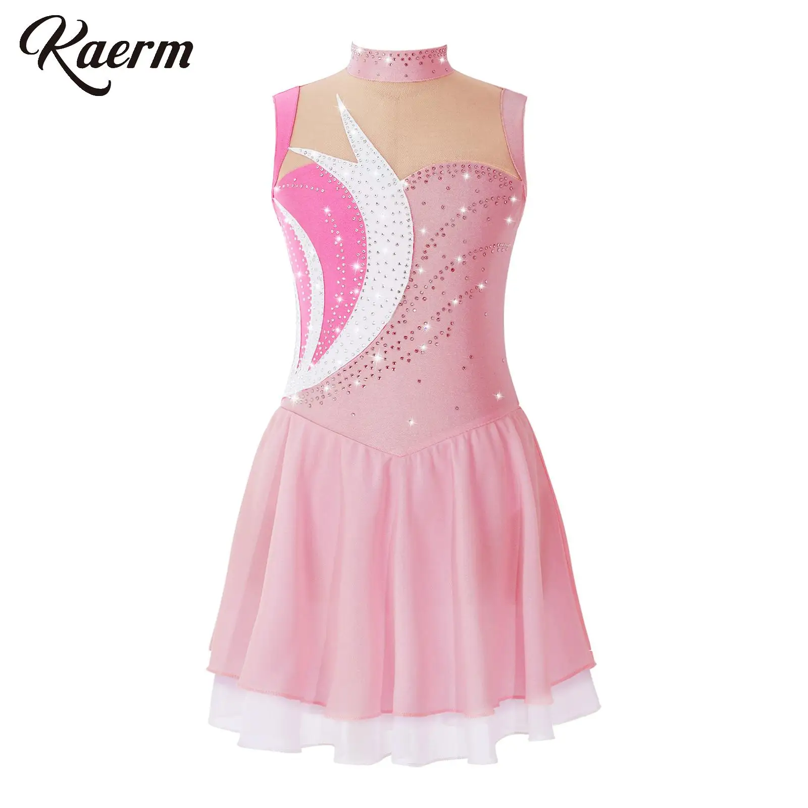 

Shiny Figure Ice Skating Dress for Girls Sleeveless Floral Rhinestone Gymnastics Leotard Tutu Skirts Ballet Lyrical Dancewear