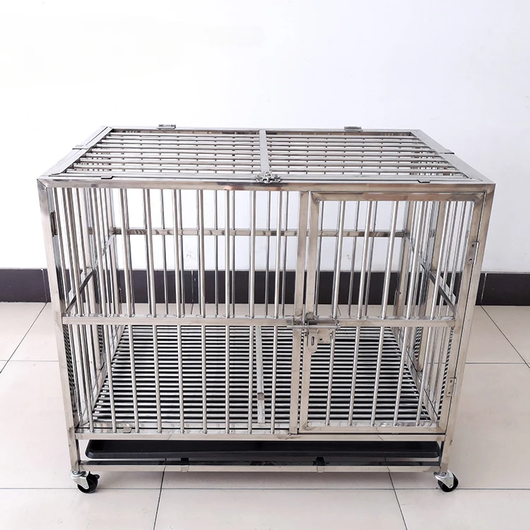 

Wholesale strong stainless steel dog cage crate with wheels for dog kennels