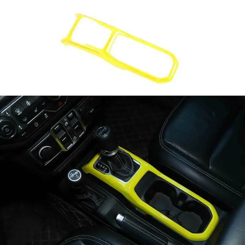 

For Jeep Wrangler JL 2018-2021 Yellow Console Gear Shift Water Cup Panel Trim 1X